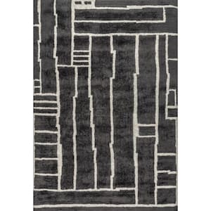 Krissy Machine Washable Gray 4 ft. x 6 ft. Abstract Wool Area Rug