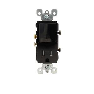 Decora 15 Amp Commercial Grade Combination Single Pole Rocker Switch and Outlet, Black