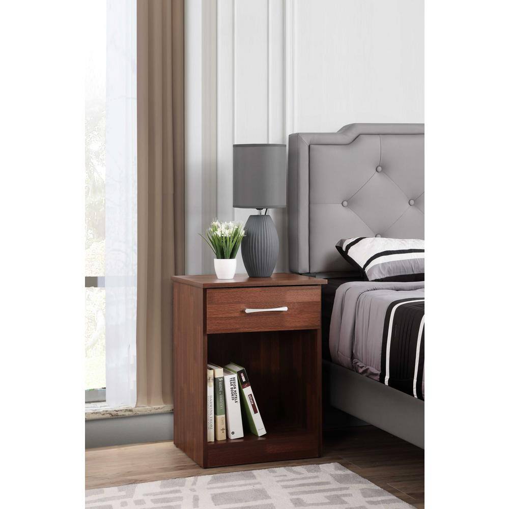 Cherry Wood 1-Drawer Nightstand with Open Shelf