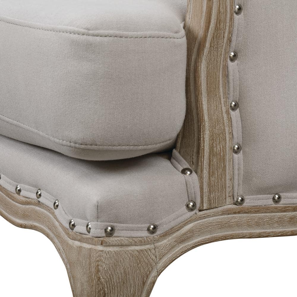 Classic French Taupe Wooden Accent Chair with Nailhead Trim