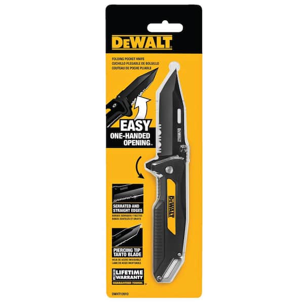 DEWALT 3.25 in. Stainless Steel Partially Serrated Tanto Folding Knife  DWHT10910 - The Home Depot