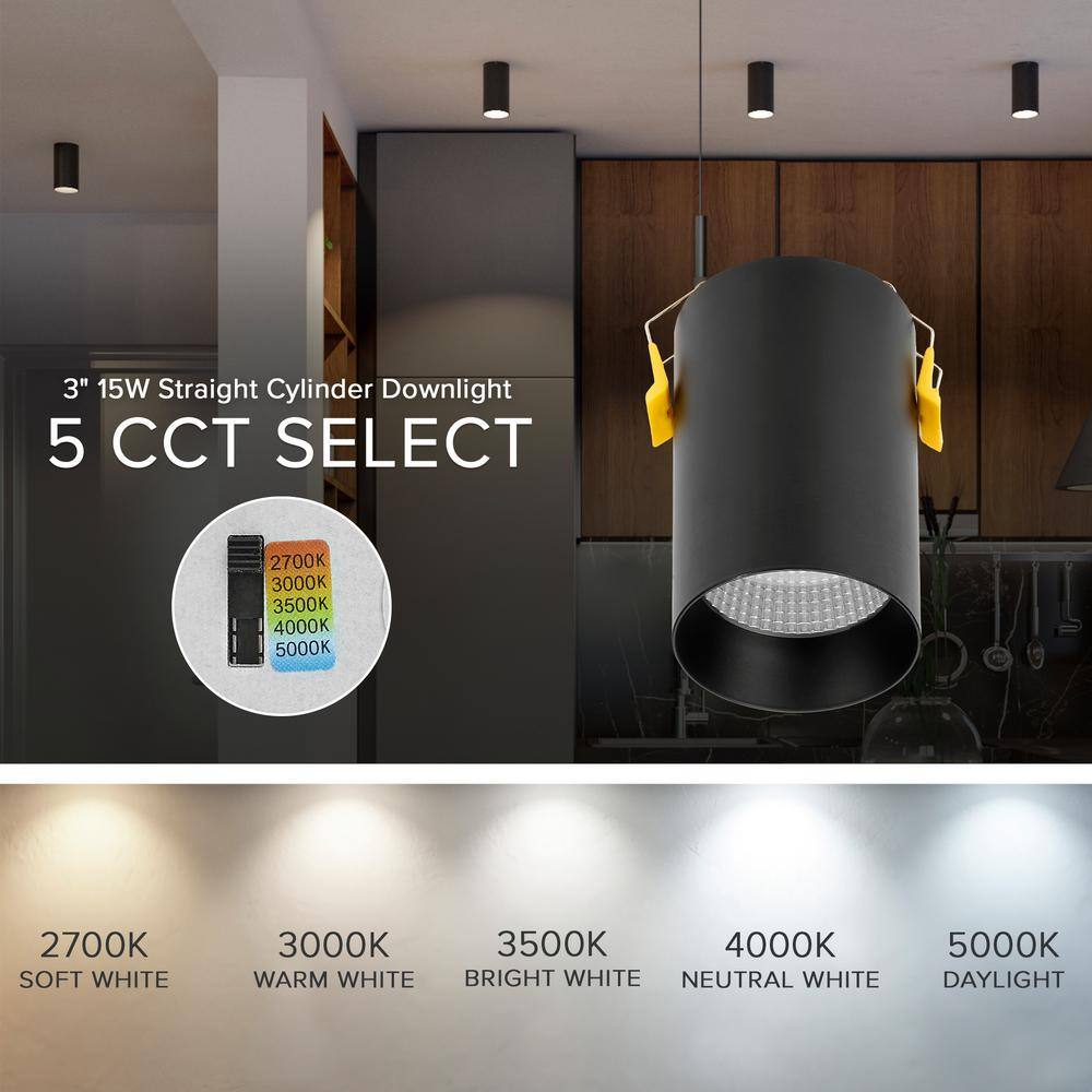 Black Aluminum 3-Inch LED Cylinder Downlight with Adjustable Color Temperature
