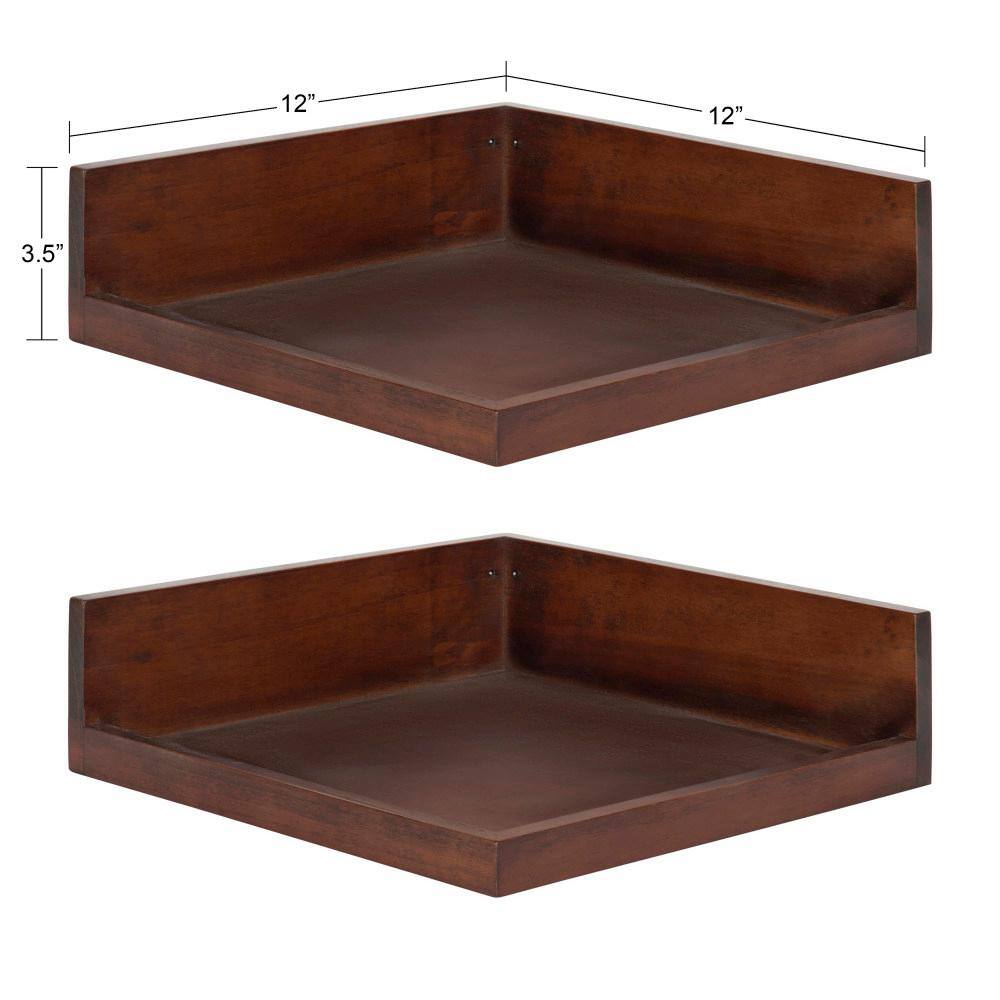 Walnut Brown Floating Corner Wood Wall Shelf Set