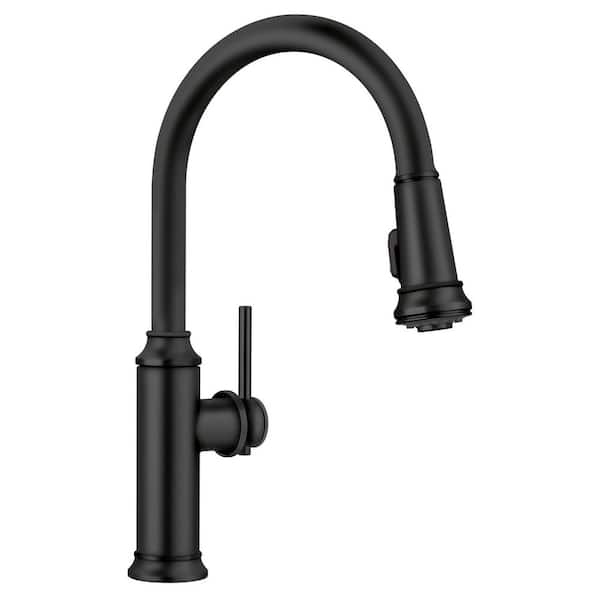 EMPRESSA Matte Black 16.25 in. H Pull Down Sprayer Kitchen Faucet with 180 Degree Spout Swivel