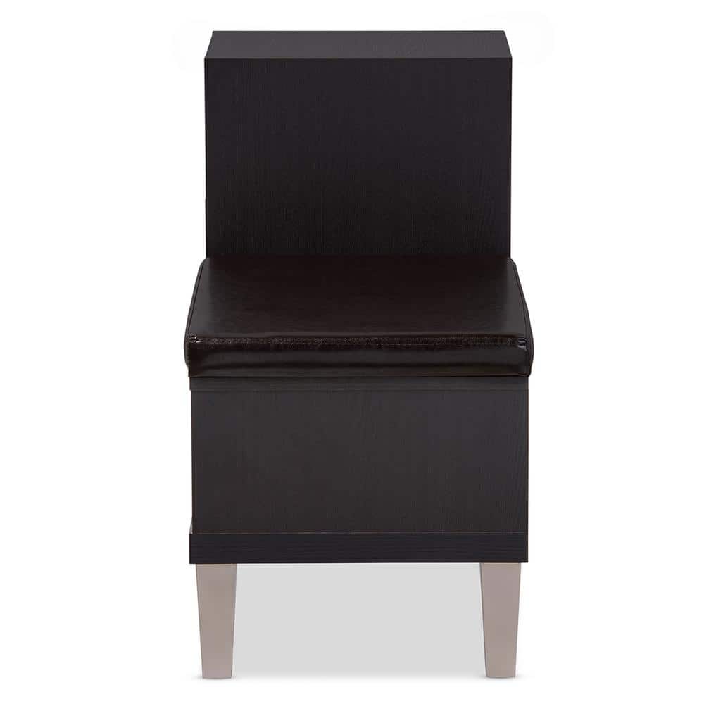 Arielle Modern 3-Drawer Dark Brown Bench with Padded Seating and Storage Shelves