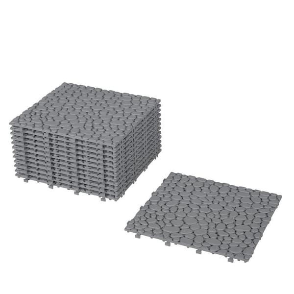 1 ft. x 1 ft. Quick Deck PVC Plastic Interlocking Deck Tile in Gray Pebble Grain (12 sq. ft. per Box)