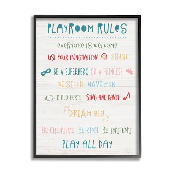 Stupell Industries "Playroom Rule Kid's Motivational Phrase" by Natalie Carpentieri Framed Print Abstract Texturized Art 24 in. x 30 in.
