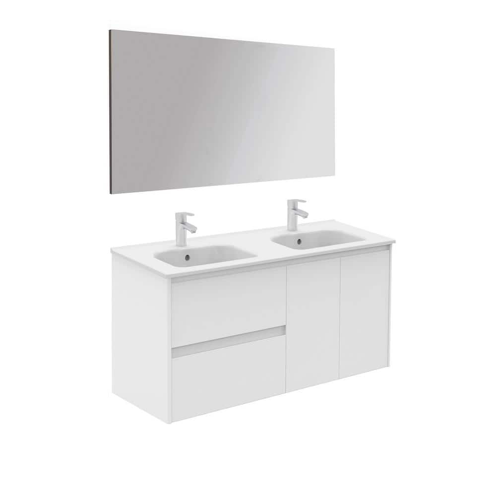 Gloss White Wall-Mounted Double Vanity Set with Mirror