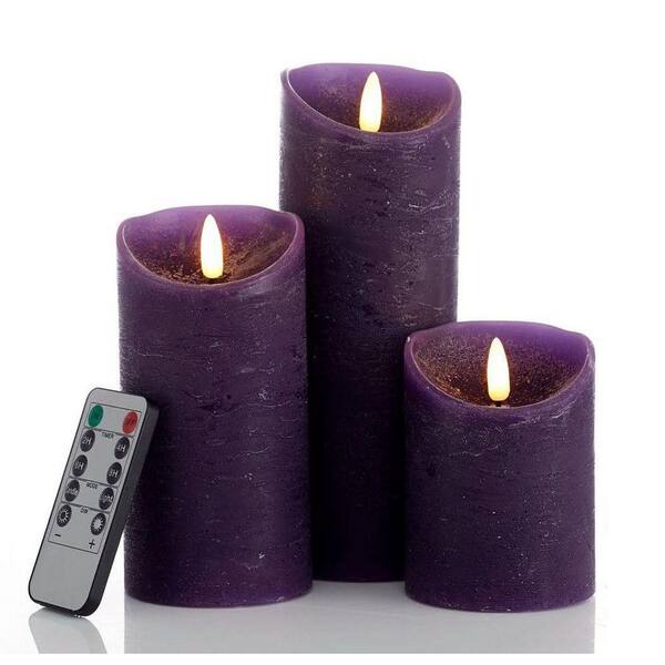 3 Pack Purple Flameless LED Candles with Remote:Battery Operated
