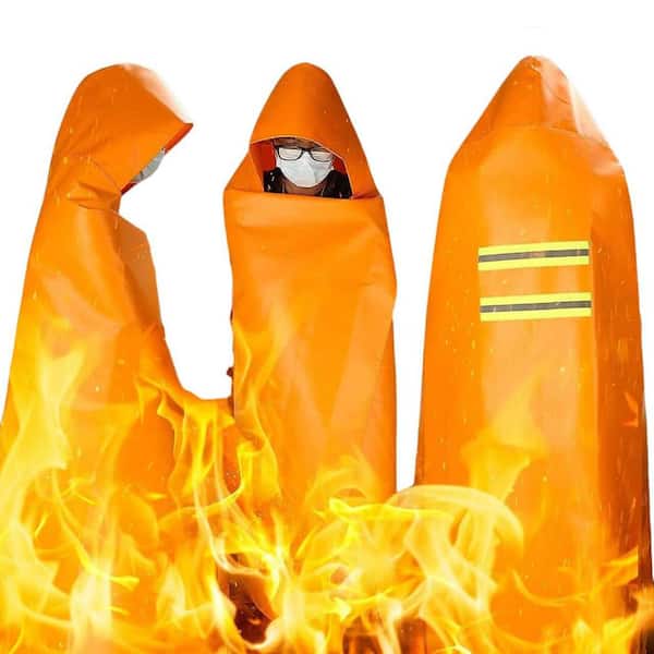 Glass Fiber Fireproof Cloak Emergency Escape Hooded Cape Extra Large Heat Resistant Fire Blanket Orange 63 x 56 in.