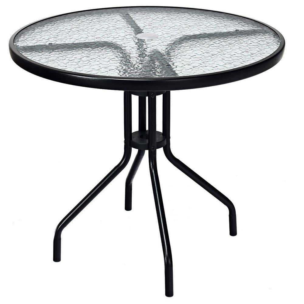 Metal 32 in. Outdoor Dining Table Round, Tempered Glass Top Steel Frame with 1.6 in. Umbrella Hole price history on PriceWatchPro