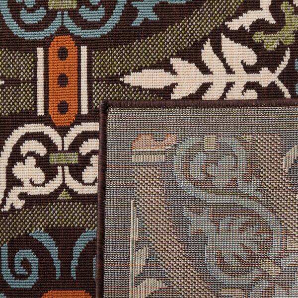 Veranda Chocolate/Aqua 5 ft. x 8 ft. Floral Indoor/Outdoor Patio  Area Rug
