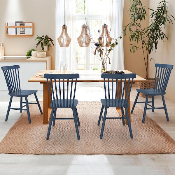 Orangeone Windsor Navy Blue Solid Wood Dining Chairs with Curving Spindle Back for Kitchen and Dining Room Set of 4