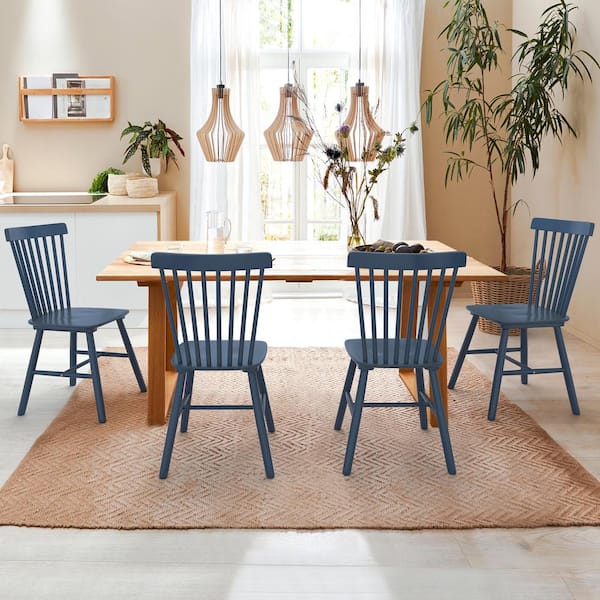 LUE BONA Windsor Navy Blue Solid Wood Dining Chairs for Kitchen and Dining Room (Set of 4)
