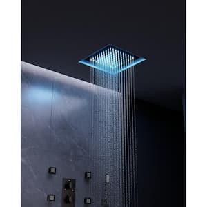5-Spray Patterns LED Shower System 12 in. Ceiling Mount Dual Shower Heads with 6-Jets in Brushed Gold (Valve Included)