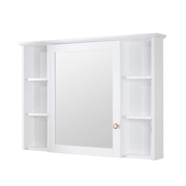 42 in. W x 30 in. H Rectangular White Wood Surface Mount Medicine Cabinet with Mirror and Shelves, 1-Soft Close Door