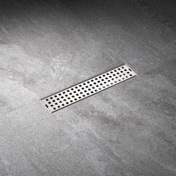12 in. Stainless Steel Linear Shower Drain with Square Pattern Drain Cover in Stainless Steel