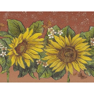 Falkirk Dandy Yellow, Sepia Sunflowers, Butterflies Floral Peel and Stick Wallpaper Border