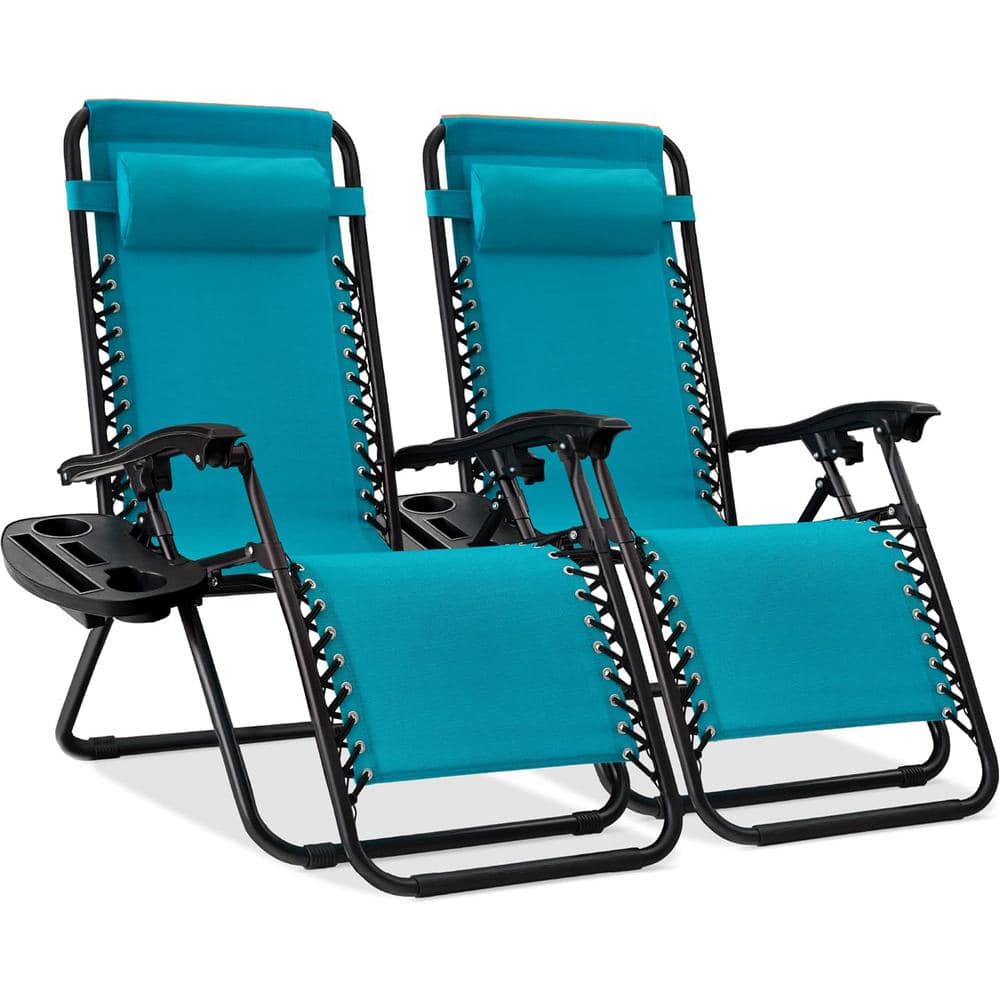 Peacock Blue Adjustable Steel Mesh Zero Gravity Lounge Chair Recliners with Pillows and Cup Holder Trays (Set Of 2) price history on PriceWatchPro