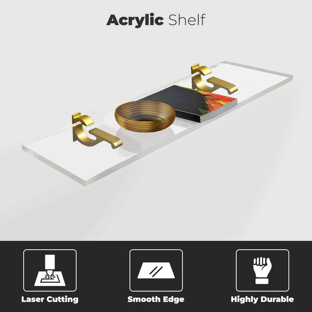 Clear Acrylic Floating Wall Shelf with Brushed Nickel Brackets