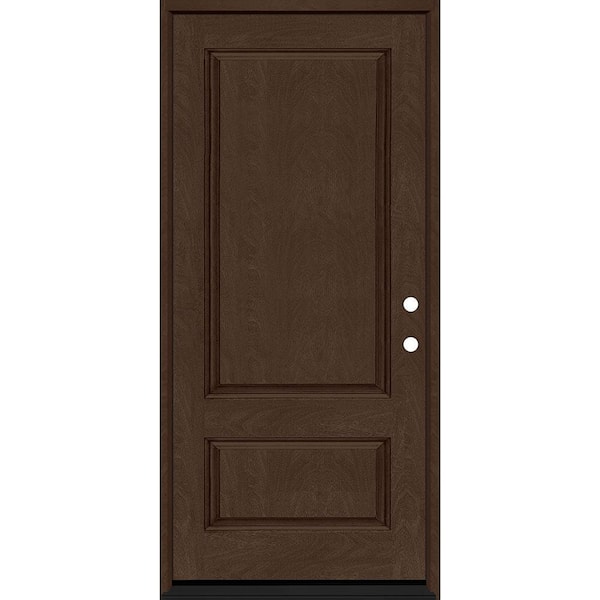 Steves & Sons Regency 36 in. x 80 in. 2-Panel 3/4-Squaretop LHIS Hickory Stained Fiberglass Prehung Front Door