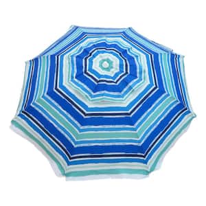 7 ft. Aluminum Push-Up Beach Drape Polyester Umbrella in Blue Brush Stroke Stripes