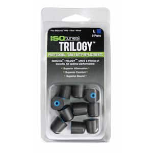 TRILOGY Large Foam Replacement Hearing Protection Eartips for ISOtunes FREE, PRO, XTRA, and WIRED models, 5 Pair Pack