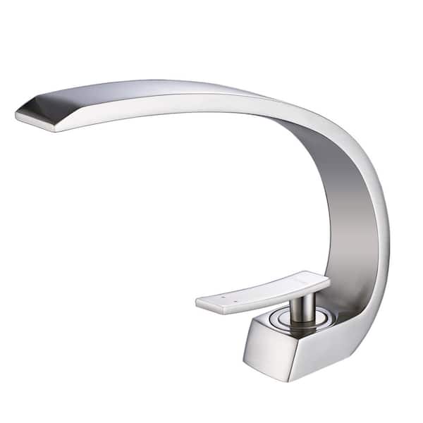 PERLIRIA INC Single-Handle Single-Hole Bathroom Faucet Deck Mounted in Brushed Nickel
