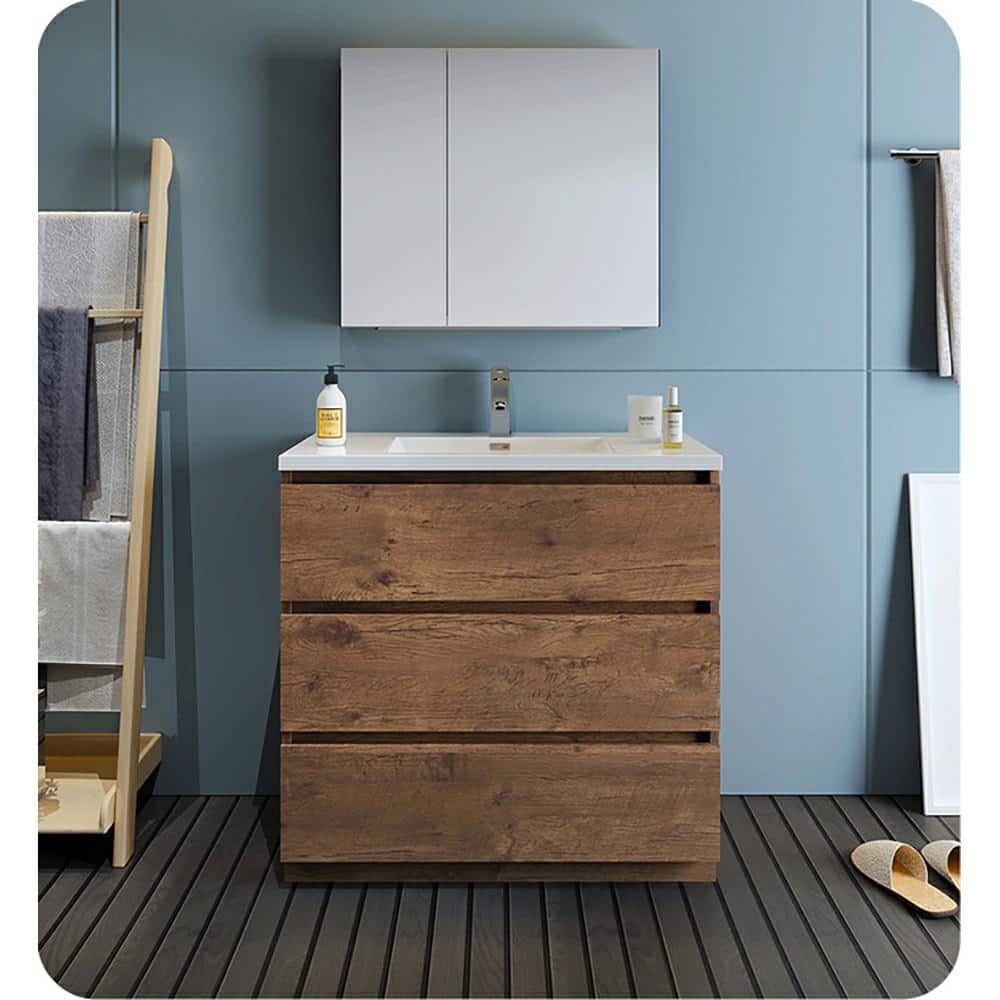 Rosewood 36" Freestanding Single Vanity with Acrylic Sink