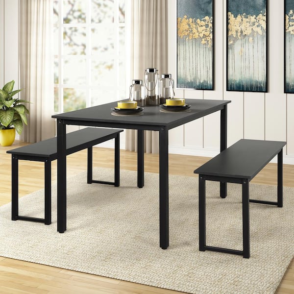 Dining Table Set With 2 Benches, 3 Piece Dining Room Set