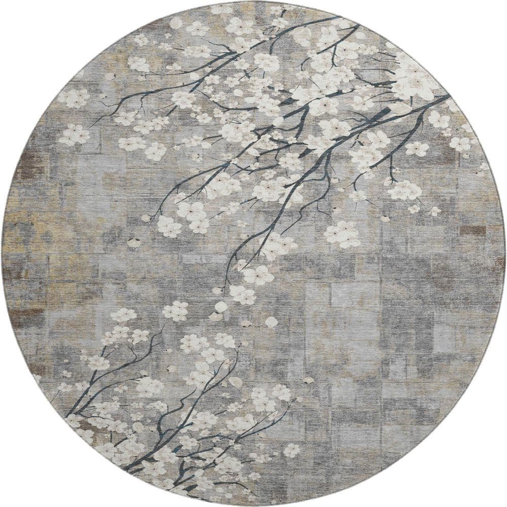 Mayfield Premium Machine Washable Abstract AMF2248 Gray 8 ft. x 8 ft. Round Rug price history on PriceWatchPro
