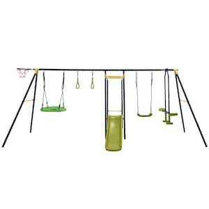 660 lbs. Kids Metal Swing Set for Backyard 7-in-1 Multifunctional Swing Set