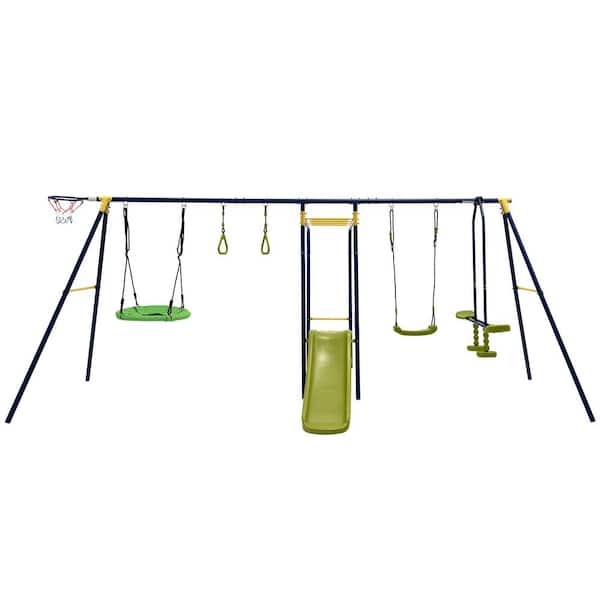 660 lbs. Kids Metal Swing Set for Backyard 7-in-1 Multifunctional Swing Set