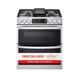 6.9 cu. ft. Smart Slide-In Double Oven Gas Range with ProBake and InstaView in PrintProof Stainless Steel