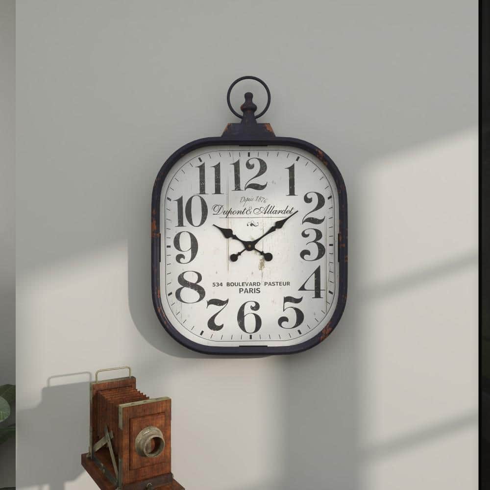 Vintage Black Metal Distressed Pocket Watch Style Wall Clock