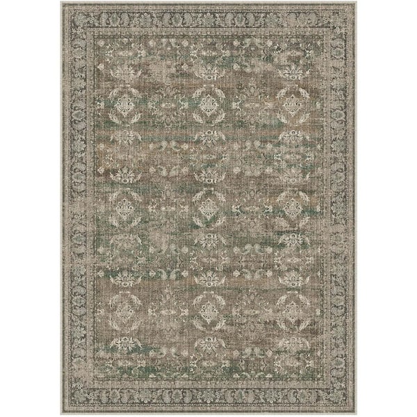 Boston Brown 8 ft. x 10 ft. Distressed Vintage Floral Area Rug