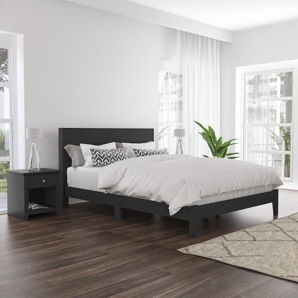 Black platform store bed frame queen