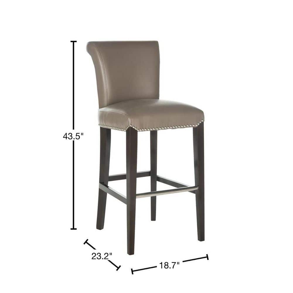 Transitional Gray Leather Bar Stool with Birch Wood Frame