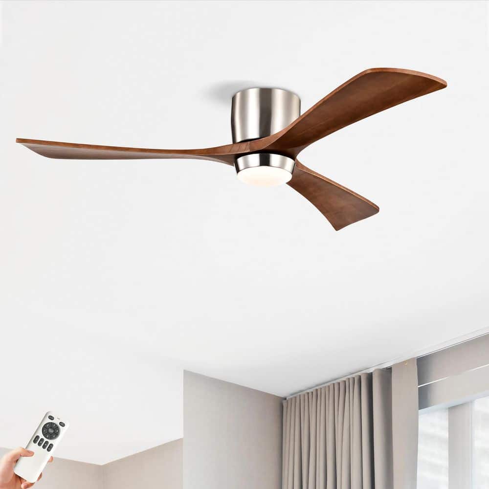 52 in. Smart Nickel Indoor Noiseless Reversible DC Motor Flush Mount Ceilin
