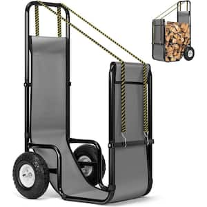 250 lb. Large Heavy Duty Firewood Log Cart Carrier with Rubber Wheels