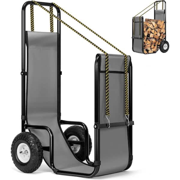 VIVOHOME 250 lb. Large Heavy Duty Firewood Log Cart Carrier with Rubber Wheels