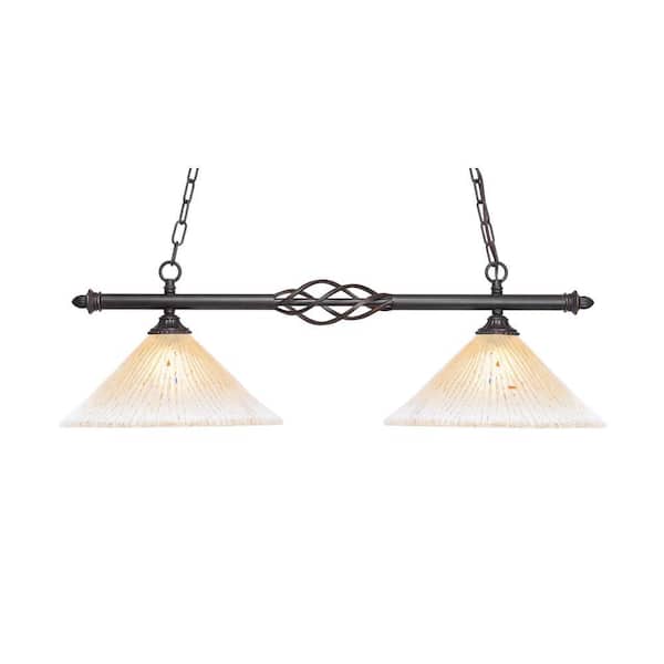Bridgewater 2-Light Dark Granite Billiard Light with 12 in. Cayenne Linen Glass Shades, no bulbs included