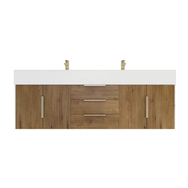 Bethany 59 in. W. x 20 in. D x 22 in. H Double Sink Floating Bath Vanity in Oak with White Acrylic Top