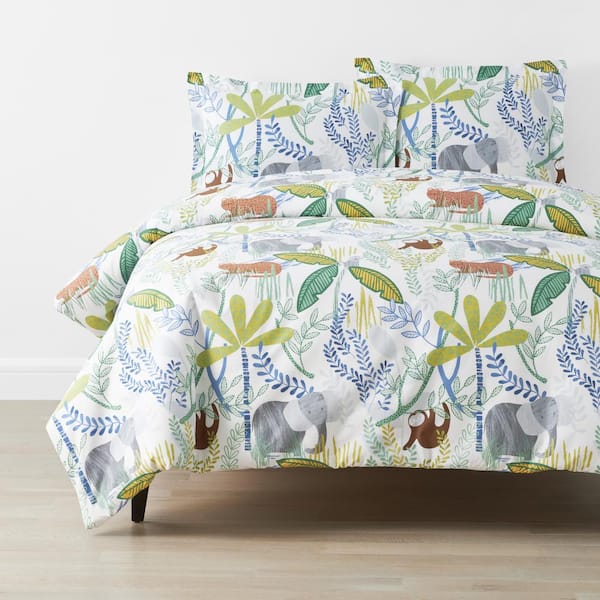 The Company Store Company Kids Jungle White Multi Full Organic Cotton Percale Duvet Cover