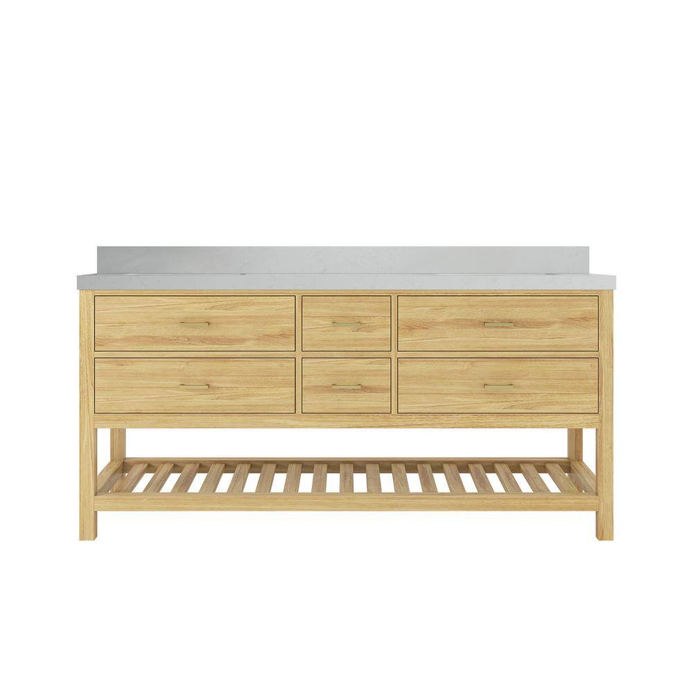Parker Teak 72 in. Double Sink Freestanding Light Natural Bath Vanity with Carrara Quartz Top Unassembled price history on PriceWatchPro