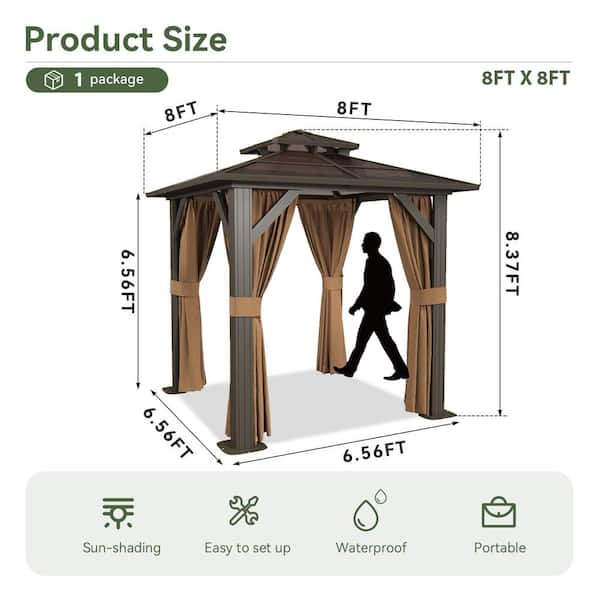 Sizzim 8 ft. x 8 ft. Brown Outdoor Gazebo, Polycarbonate Double