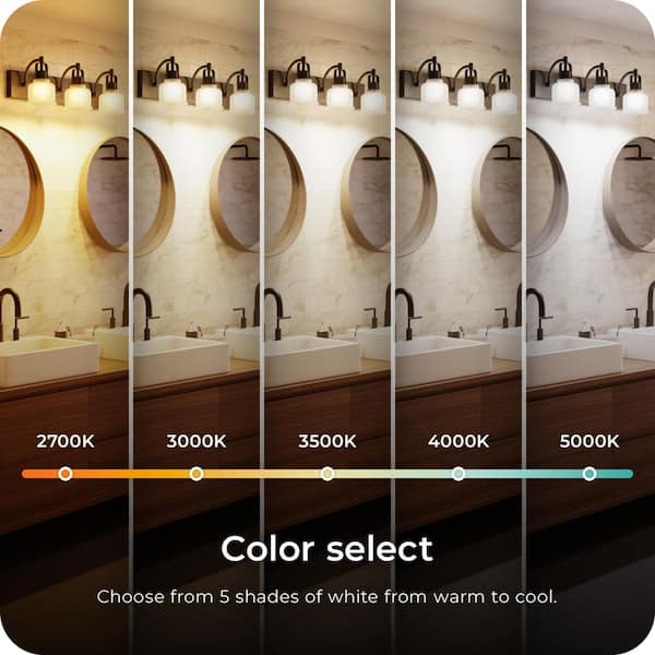 Rockhill 22 in. 3-Light LED Wall Sconce Vanity Light Matte Black for Bathroom Kitchen with Motion Activated Night Light