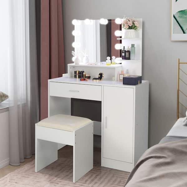Karl home White Makeup Vanity Set with Mirror