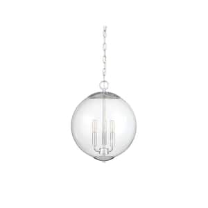 13.75 in. W x 17.13 in. H 3-Light Chrome Pendant Light with Clear Glass Globe Shade