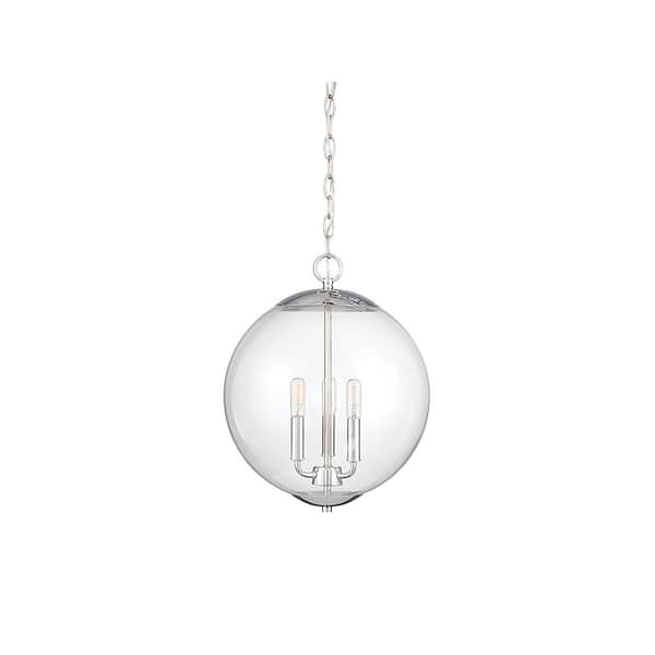 TUXEDO PARK LIGHTING 13.75 in. W x 17.13 in. H 3-Light Chrome Pendant Light with Clear Glass Globe Shade
